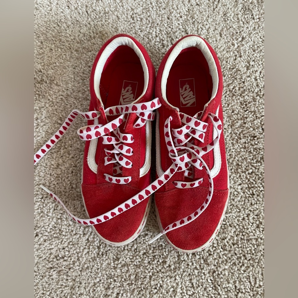 Vans Red Suede Sneakers with Heart-Print Laces